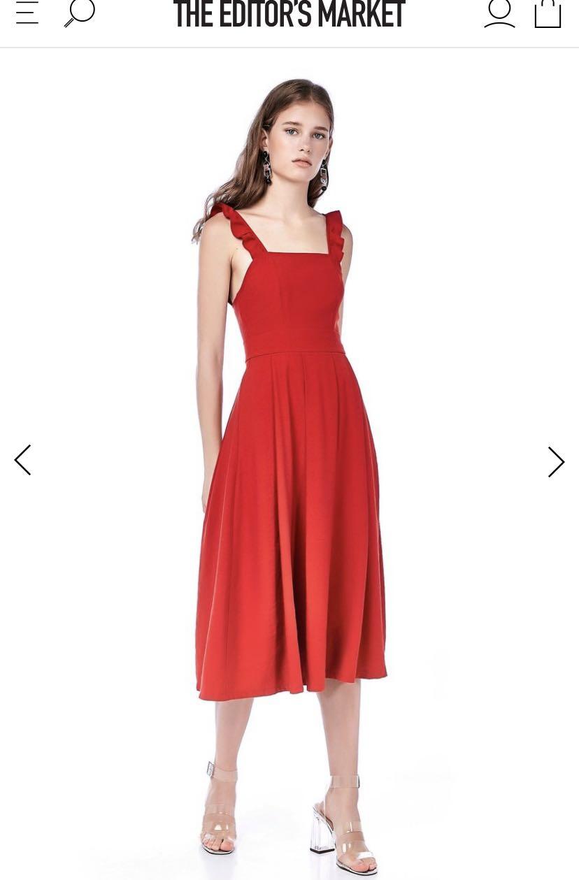 ruffle strap midi dress