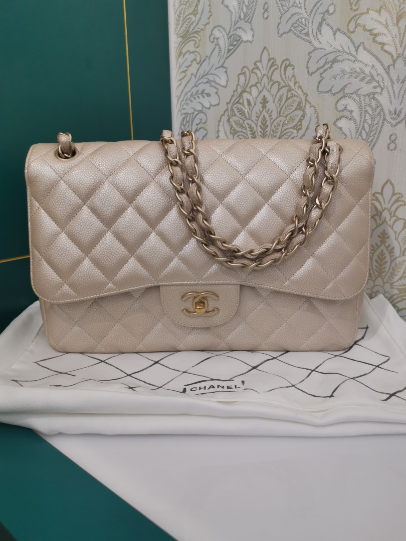 Chanel Burgundy Quilted Caviar Jumbo Classic Double Flap Silver