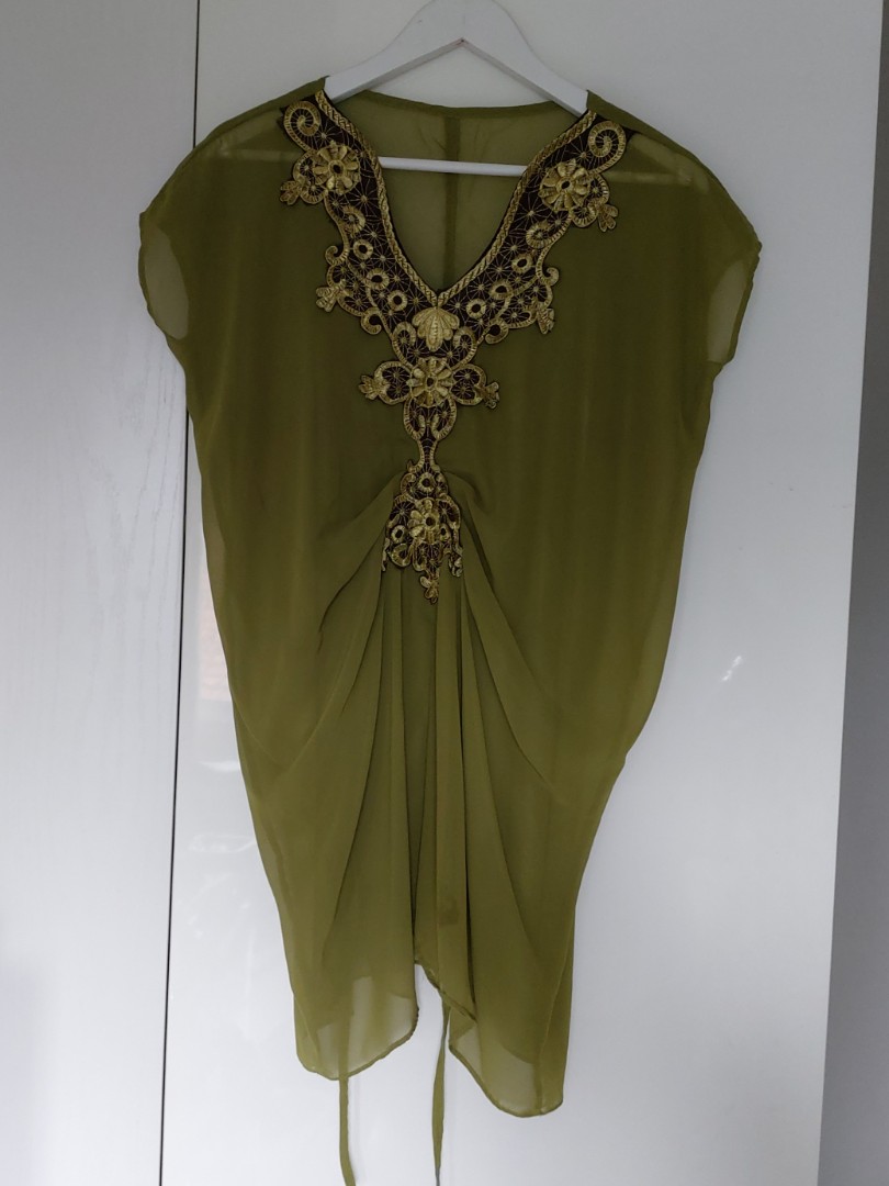 atasan semi kaftan motif abstrak free belt fashionablecod