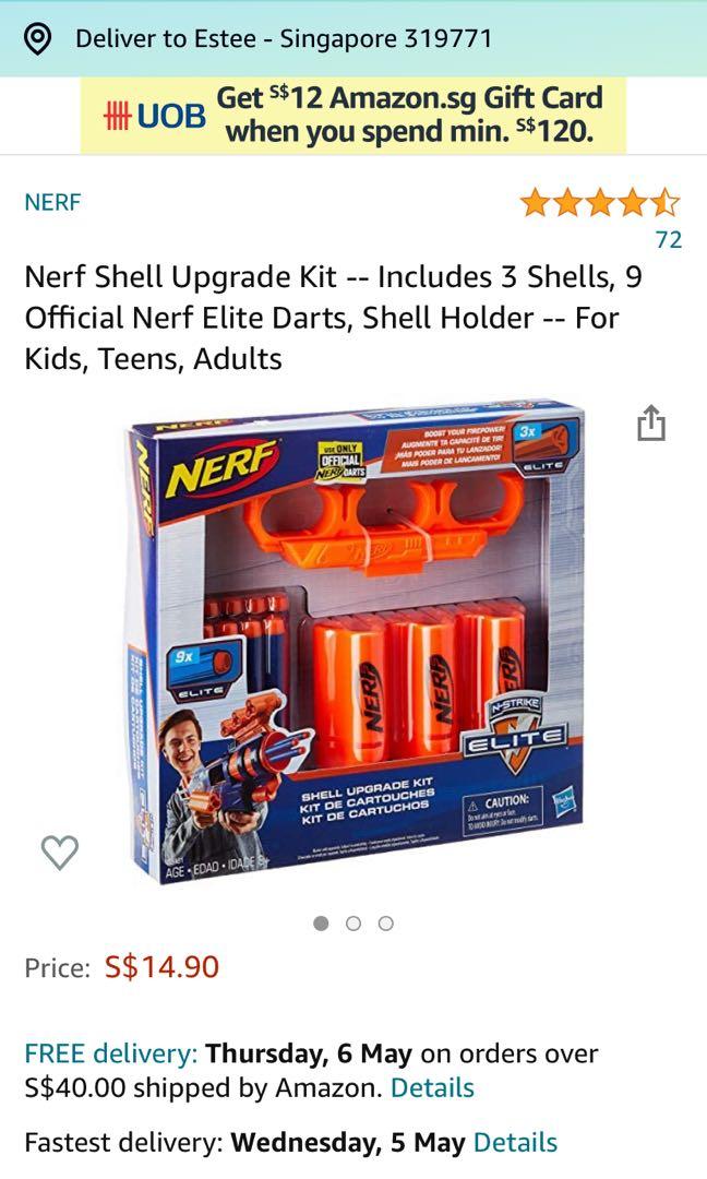  NERF Upgrade Kit: 3 Shells, 9 Darts, Shell Holder : Toys & Games