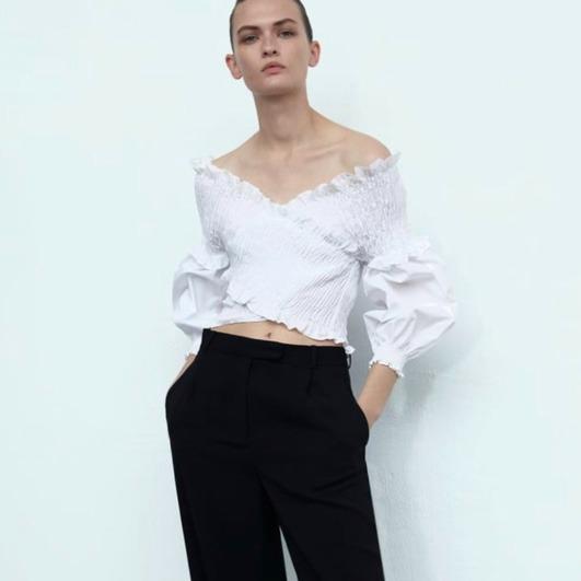 Crop top with smocked detail zara clearance