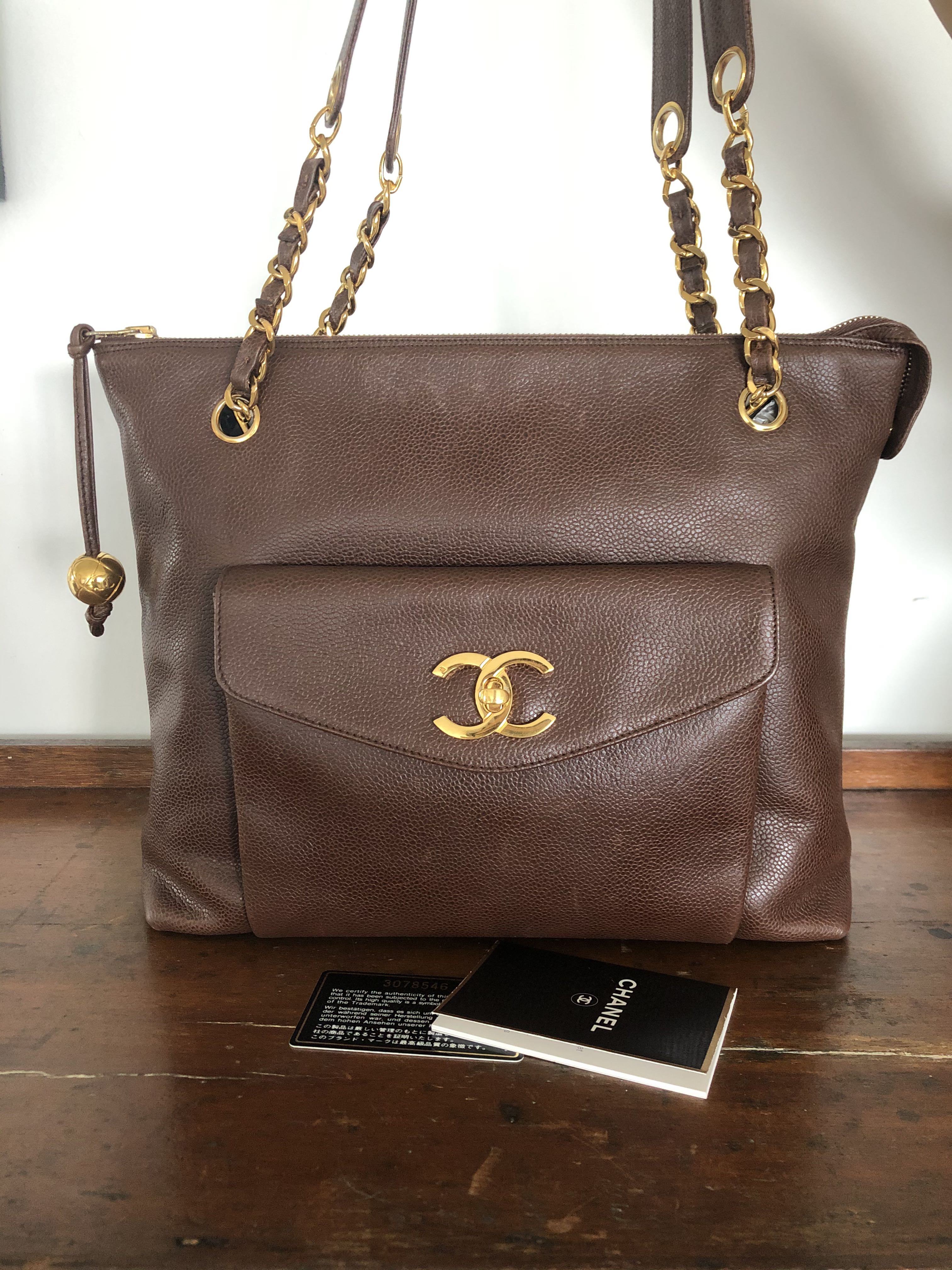 Chanel Vintage Brown Tote Bag, Luxury, Bags & Wallets on Carousell