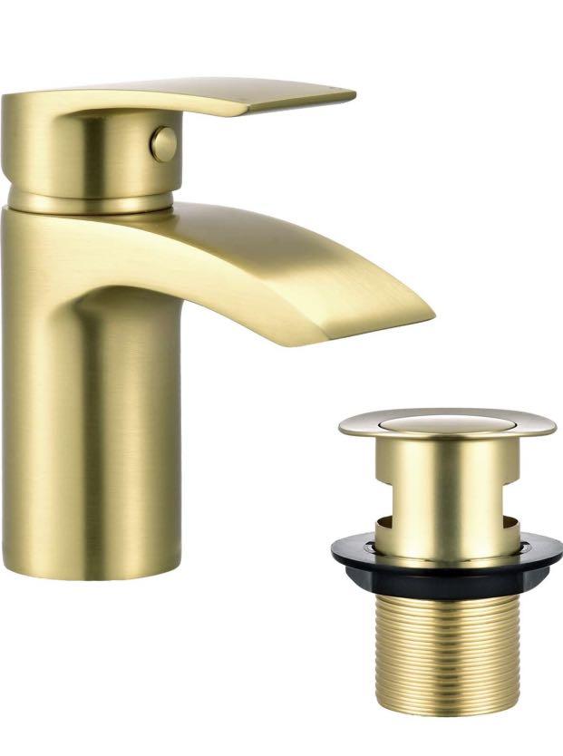 Hapilife Brushed Gold Basin Taps With Pop Up Waste Mixers Bathroom Sink Tap Brass Hoses Tv Home Appliances Kitchen Other On Carou - Good Bathroom Sink Taps