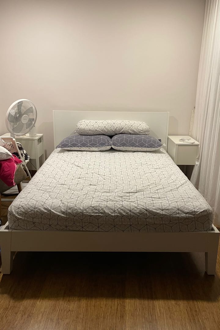 IKEA White Bed Frame (Queen), Furniture & Home Living, Furniture, Bed