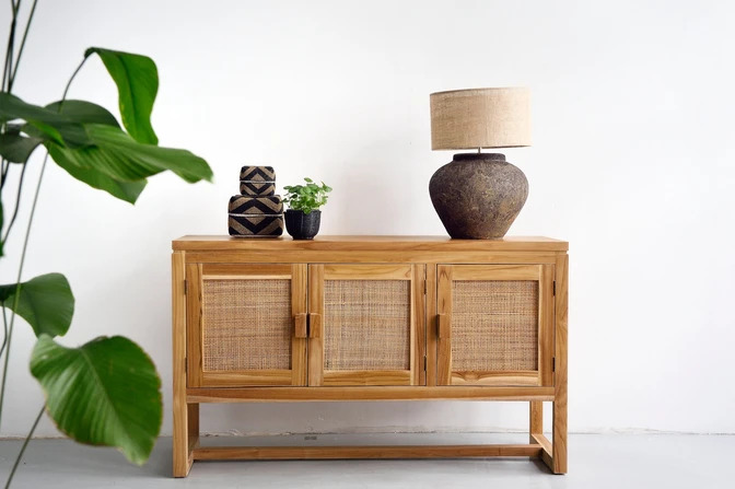 Teak rattan sideboard deals