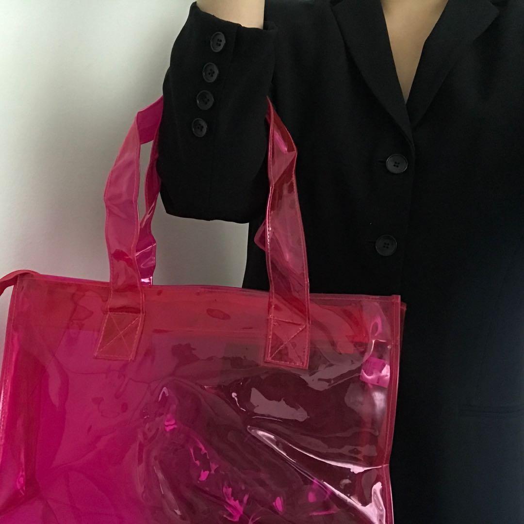 Neon pink clear store bag