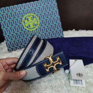 ON HAND: Tory Burch Eleanor Belt, Navy in Small (97.5cm)
