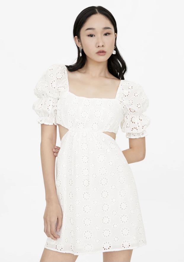 FREE SHIPPING ‼️ Pomelo White Eyelet Cutout Dress, Women's Fashion