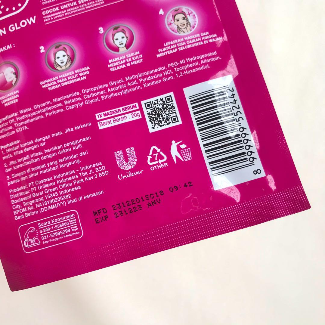 (STOK 2PCS) Fair & Lovely Multivitamin Serum Sheet Mask / Masker Wajah