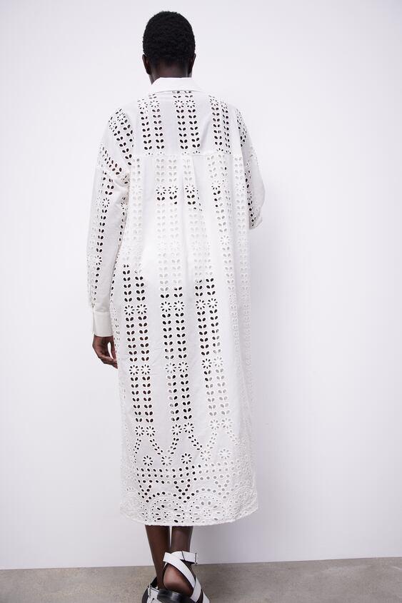 Zara openwork embroidery shirt, Fesyen 