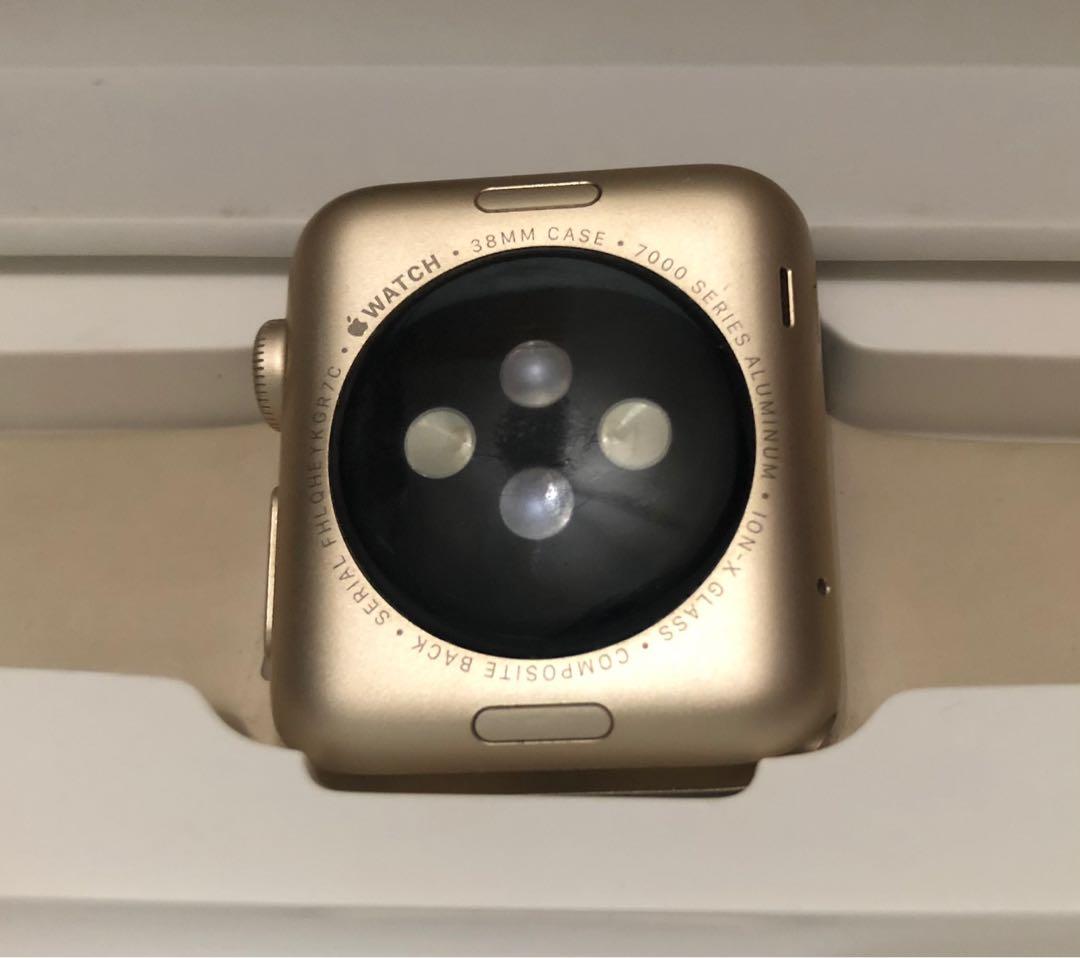 Apple Watch Gold Series 0 38mm (Category: Wearables & Smart Watches) located in Manila. Submitted by avesevalla (Listing ID 1091027319, Image 2). Description: Pre-loved Apple Watch Series 0 Gold, 38mm Purchased February 2016 Inclusions •Apple Watch •Charger •Accessories -Used original S/M band (white) -Unused original M/L band (white) -Used original sport loop band (pink sand) -Ten extra bands Minimal scratches typical of usage Last price listed,