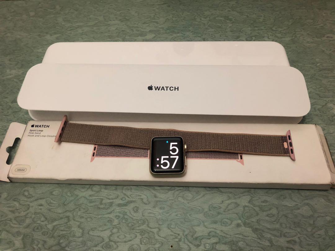 Apple Watch Gold Series 0 38mm (Category: Wearables & Smart Watches) located in Manila. Submitted by avesevalla (Listing ID 1091027319, Image 3). Description: Pre-loved Apple Watch Series 0 Gold, 38mm Purchased February 2016 Inclusions •Apple Watch •Charger •Accessories -Used original S/M band (white) -Unused original M/L band (white) -Used original sport loop band (pink sand) -Ten extra bands Minimal scratches typical of usage Last price listed,