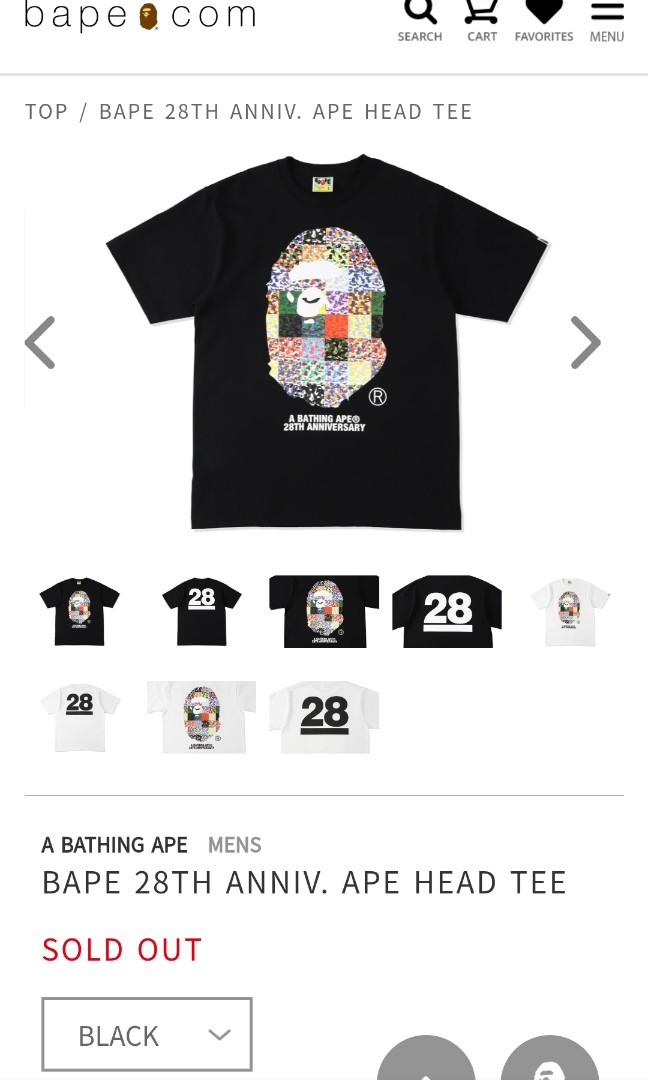 Bape 28th anniversary ape head tee, Men's Fashion, Tops & Sets