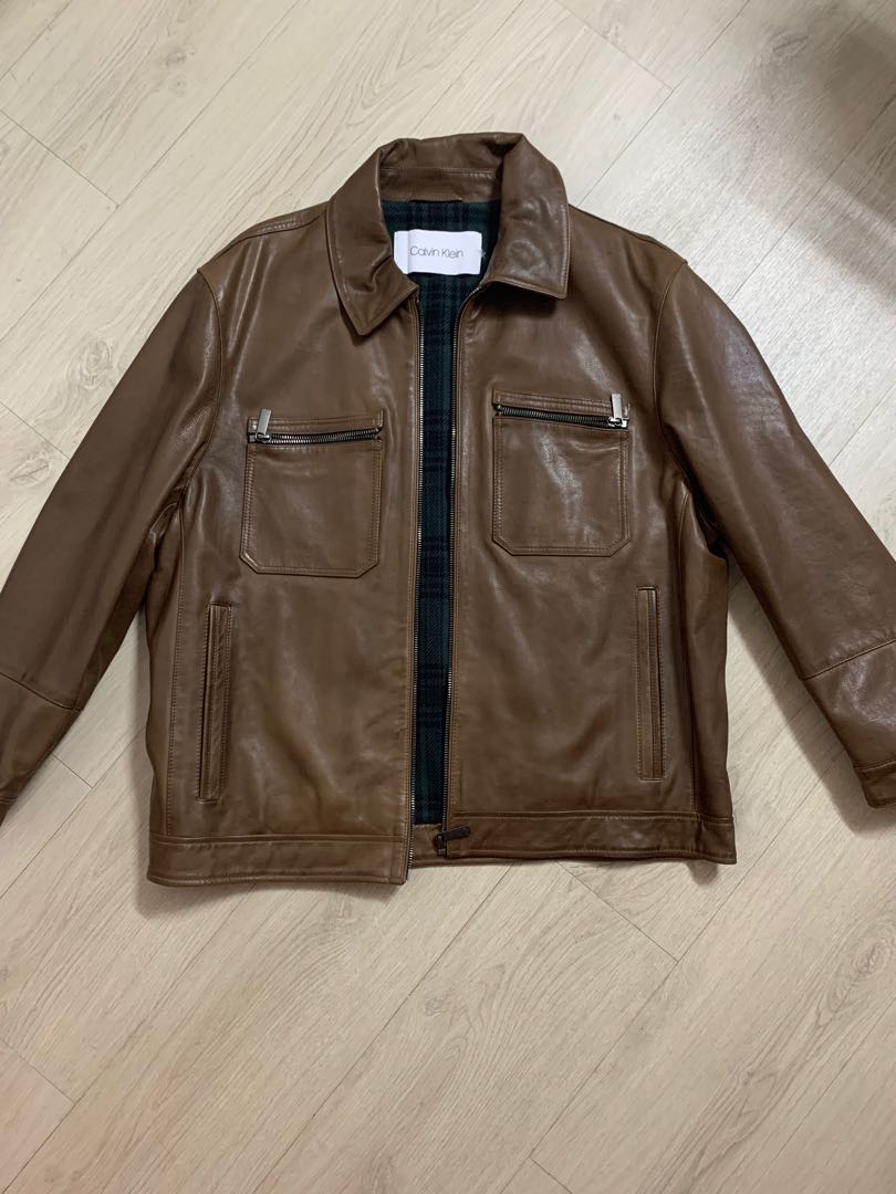 Calvin klein leather jacket brown outlet