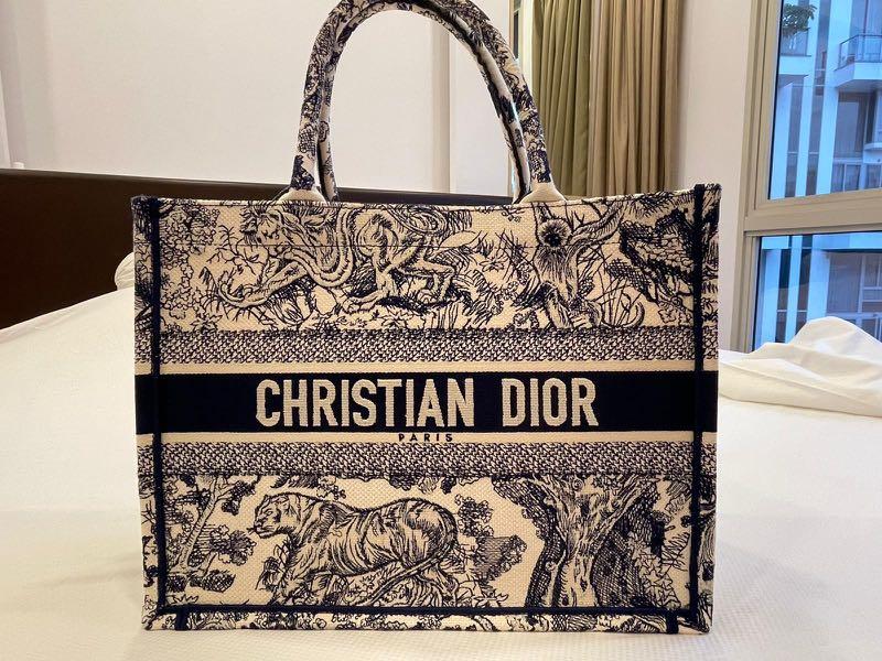 CHRISTIAN DIOR Gray Toile de Jouy Embroidery Medium Book Tote Bag Purse  Handbag  eBay