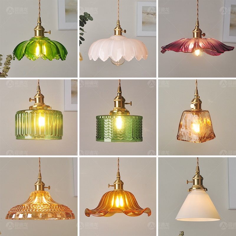 Coloured glass shop pendant lights