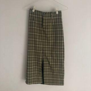 CORBAN綠色格子長窄裙