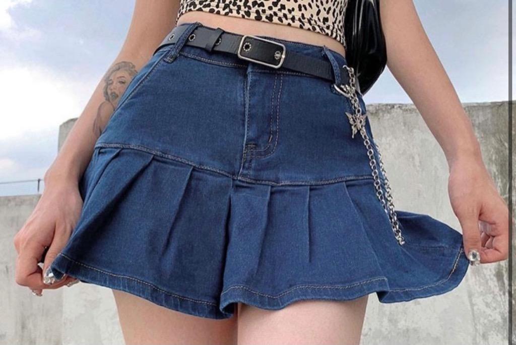 Pleated denim flare skirt 2025
