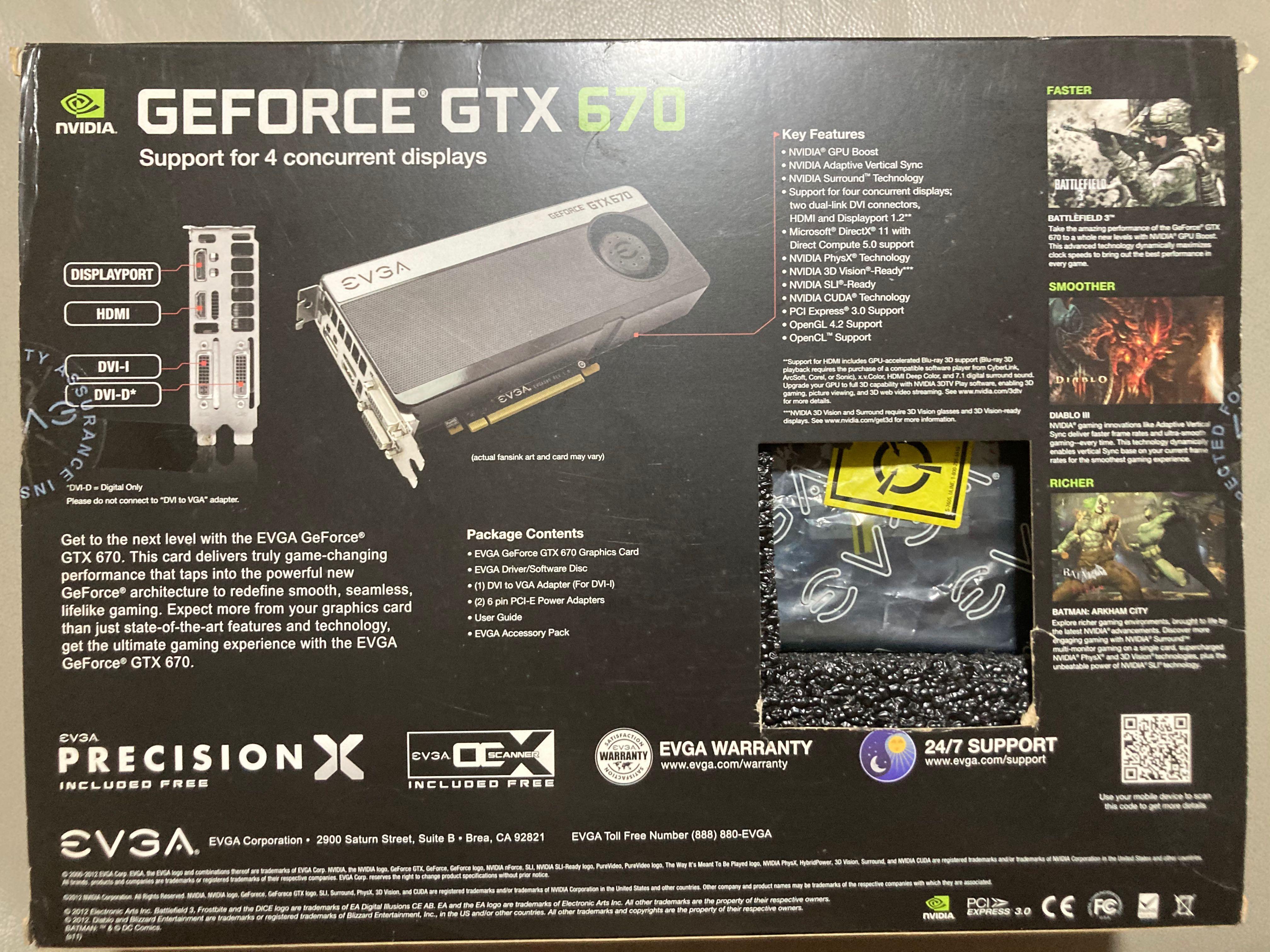 EVGA GEFORCE GTX 670 SuperClocked SC w Backplate 4GB 04G P4