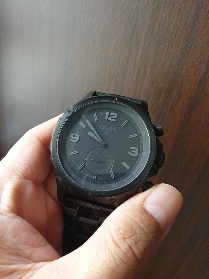 Fossil q nate black stainless discount steel hybrid smartwatch