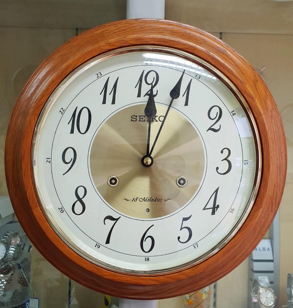 Vintage SEIKO hourly chime wooden wall clock, Furniture & Home Living