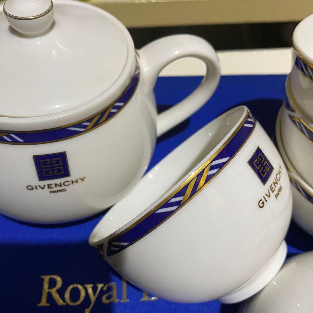Givenchy blue gold teapot and tea cup set, Furniture & Home Living