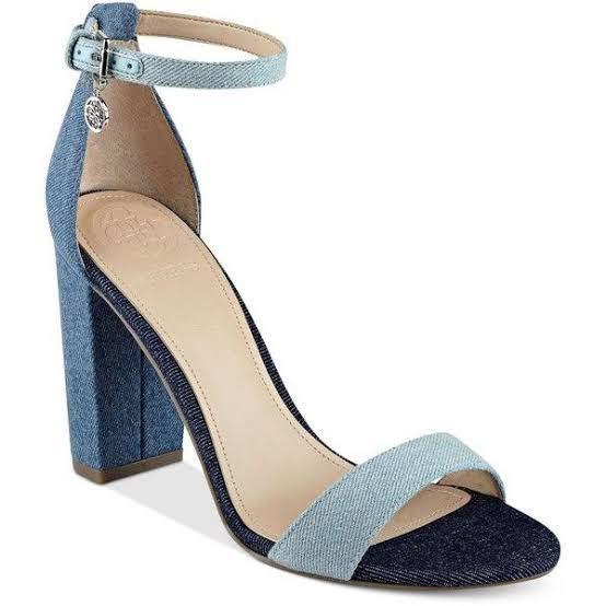 denim block heels