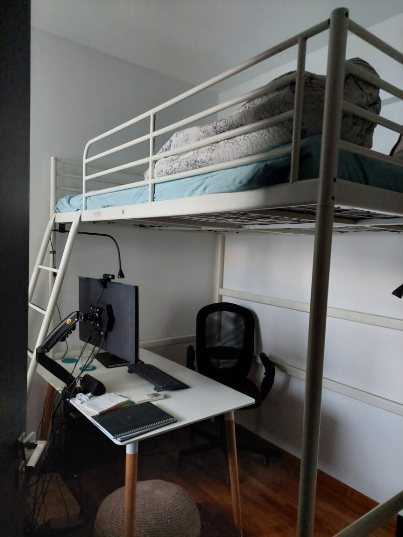 IKEA queen size loft bed with mattress, Furniture & Home Living