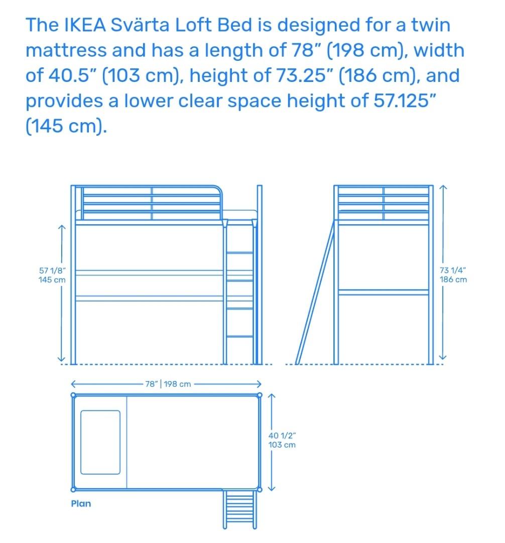 IKEA SVARTA Loft Bed frame bunk bed silver colour, Furniture & Home