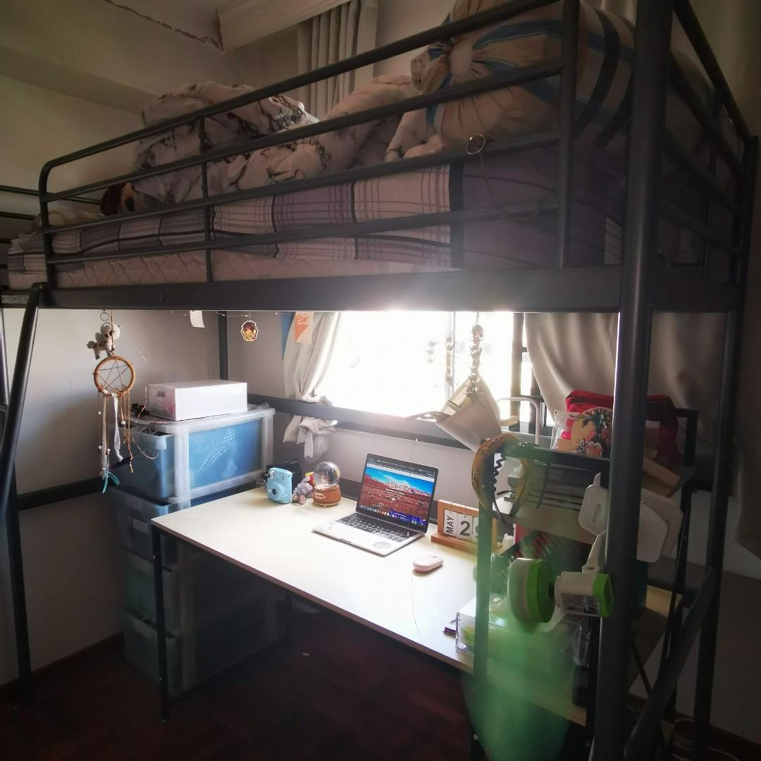 IKEA SVARTA Loft Bed frame bunk bed silver colour, Furniture & Home