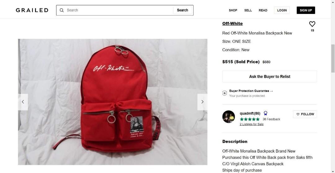 Off White Monalisa Backpack Men s Fashion Bags Backpacks on