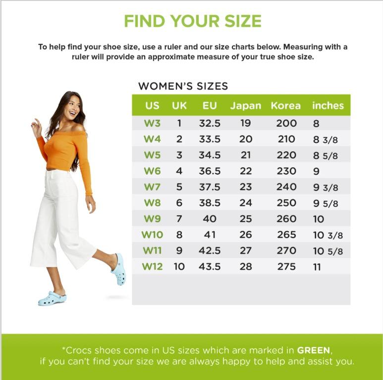 Crocs w8 size chart 2025