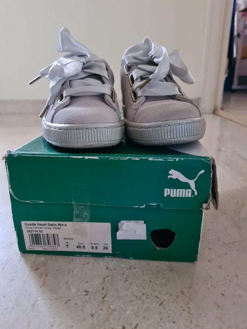 Puma suede heart grey violet satin discount