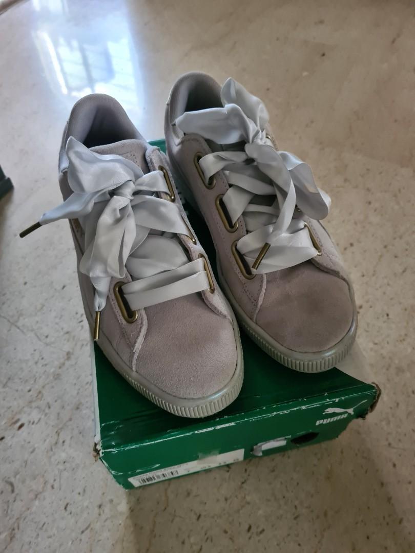 Puma suede heart best sale satin grey
