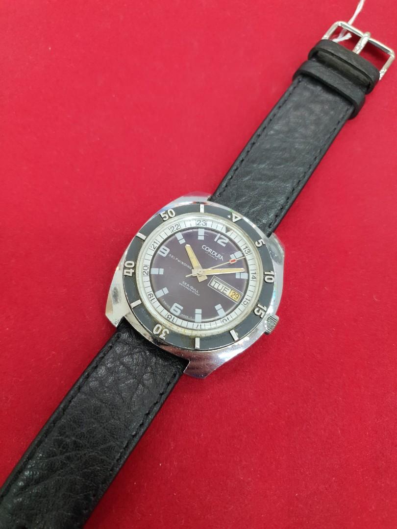 Rare Cordura Sea Gull Day Date Automatic Vintage Watch oubjm 2196