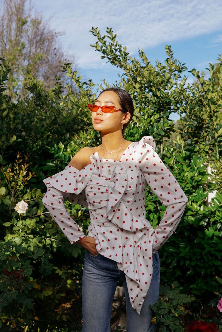 Self Portrait Asymmetrical Polka Dot Top Luxury Apparel on Carousell