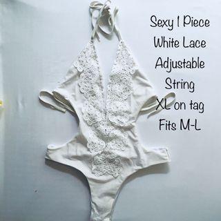 Sexy White 1 piece with white lace design Swimwear Swimming Outfit Beach Outfit