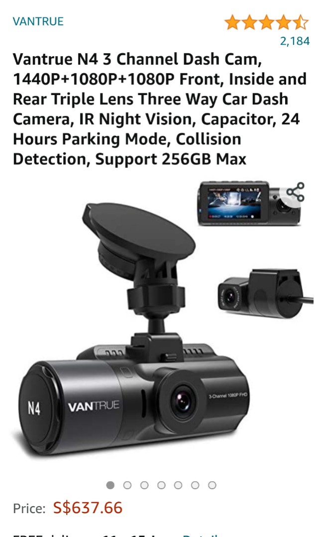 Vantrue N4-G Dual Dash Cam 3 Channel 1440P Front & 1080P Inside
