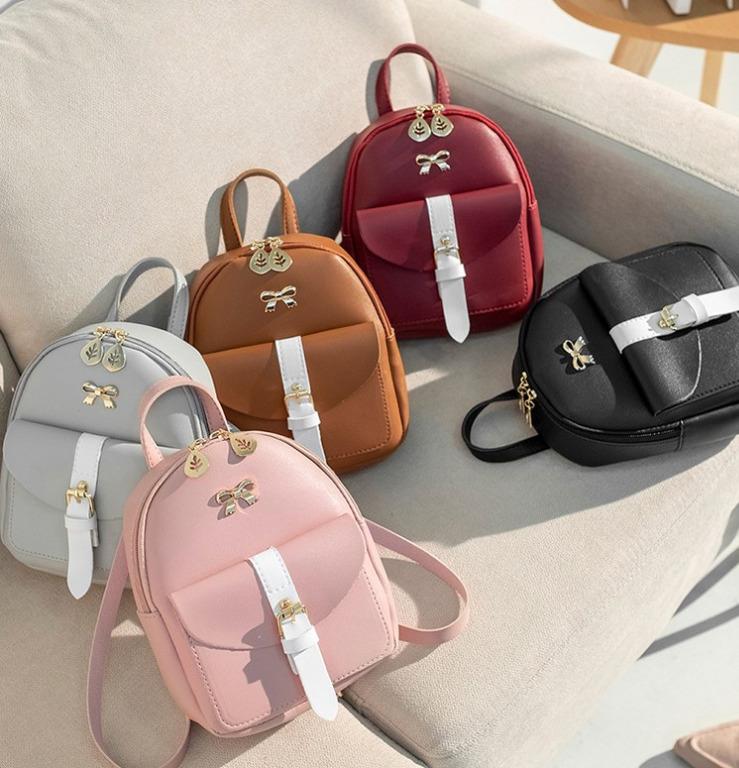 PO Women's Mini Backpack Luxury PU Leather Kawaii Backpack Cute Graceful  Bagpack Small School Bags for Girls Bow-knot Leaf Hollow korean fashion  Casual, Women's Fashion, Bags & Wallets, Cross-body Bags on Carousell