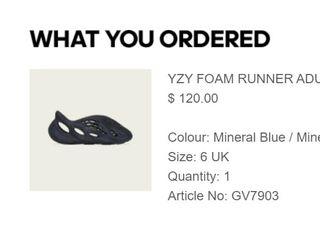 YZY foam runner Mineral Blue UK6