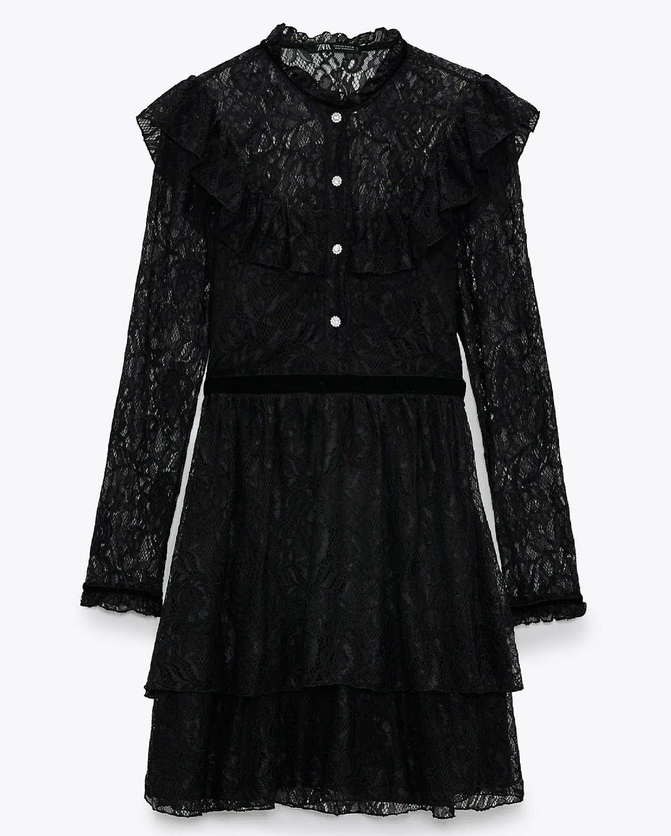 ZARA Lace Dress With Jewel Button 