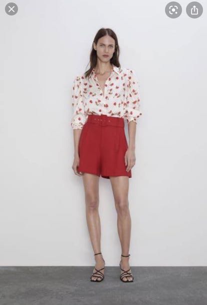 Red belted hot sale shorts