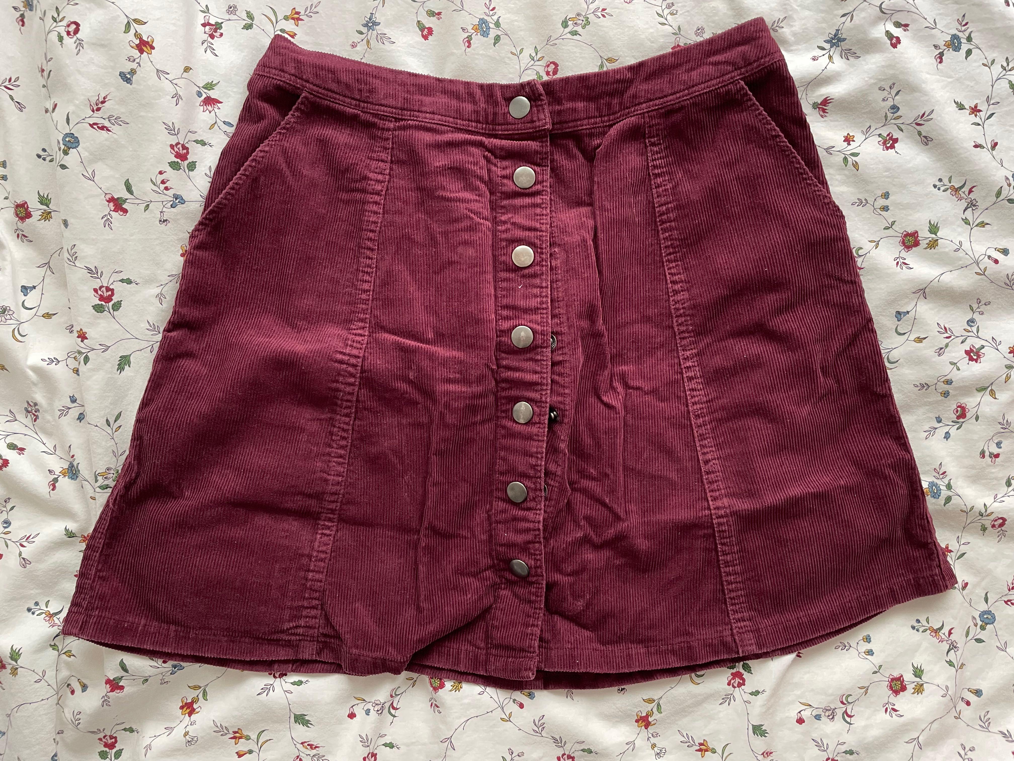 A f Maroon Corduroy Button up Skirt Women s Fashion Bottoms Skirts on Carousell