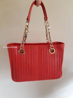 Authentic BVLGARI Leather Pleated Tote hand bag, RRP$2890.00
