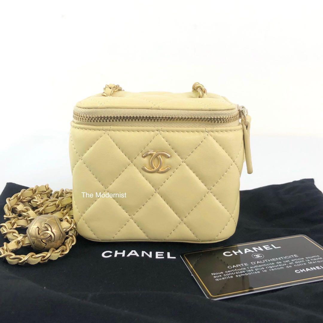 Authentic Chanel Pastel Yellow Square Cube Mini Vanity With Gold Pearl Crush