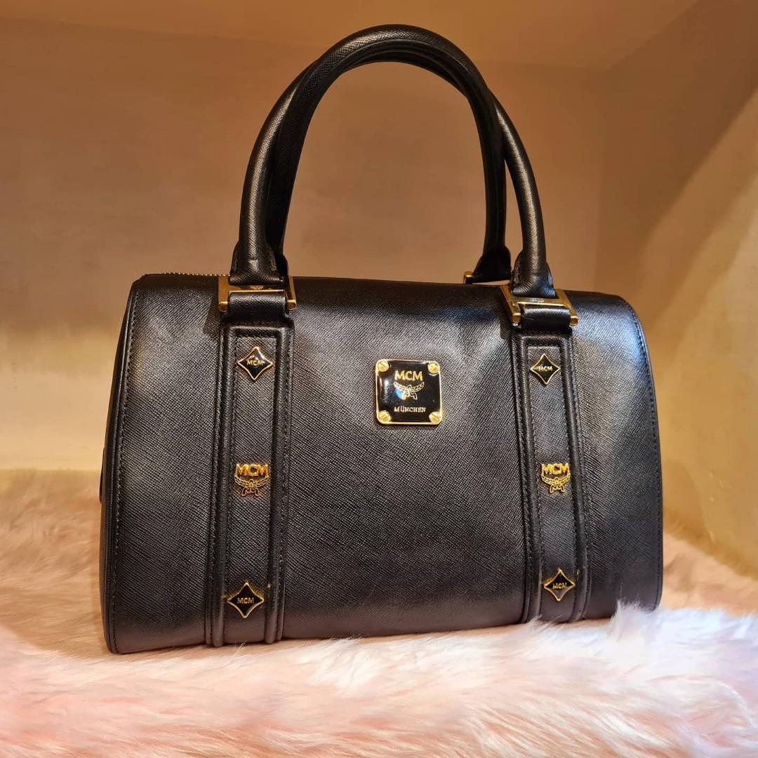 MCM Mini Boston Bag, Luxury, Bags & Wallets on Carousell