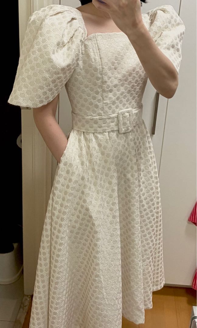 brocade puff sleeve dress