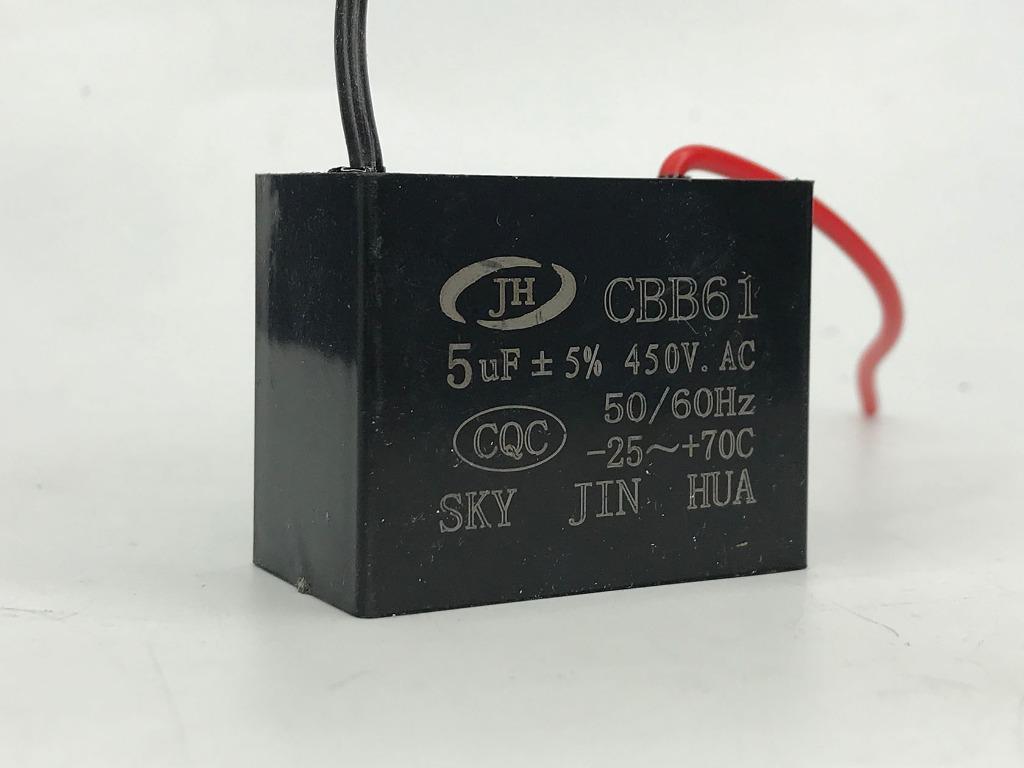 CEILING FAN MOTOR RUN CAPACITOR (5UF 450VAC, 5060HZ CBB61), BEST FOR WALL/ STAND FAN/ EXHAUST