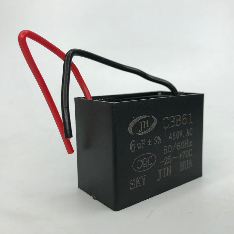 CEILING FAN MOTOR RUN CAPACITOR (6UF 450VAC, 5060HZ CBB61), BEST FOR WALL/ STAND FAN/ EXHAUST