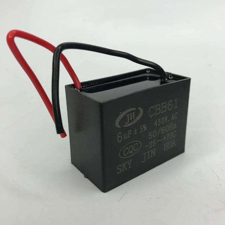 CEILING FAN MOTOR RUN CAPACITOR (6UF 450VAC, 5060HZ CBB61), BEST FOR WALL/ STAND FAN/ EXHAUST